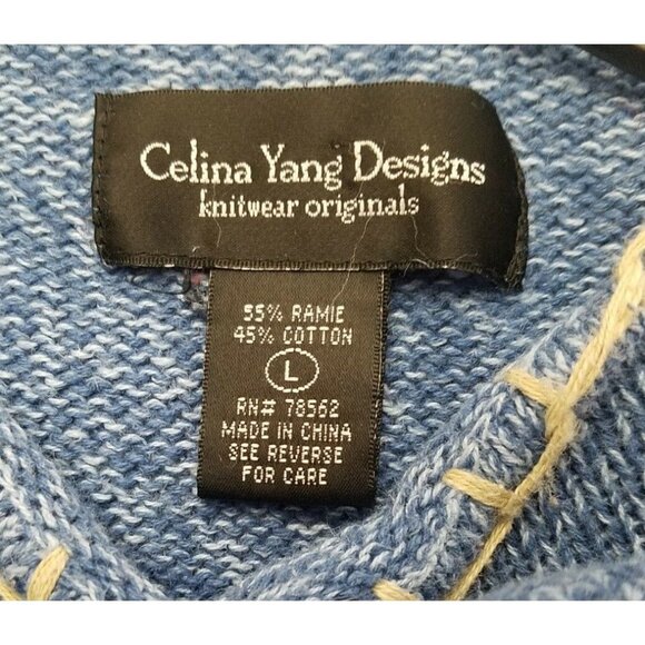 Celina Yang Designs Sweater W/ Leaf Motif Womens Large Blue Patchwork Style - Picture 3 of 11